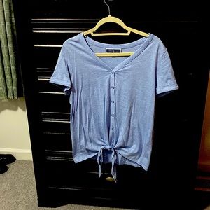 Button down Tshirt with tie at bottom